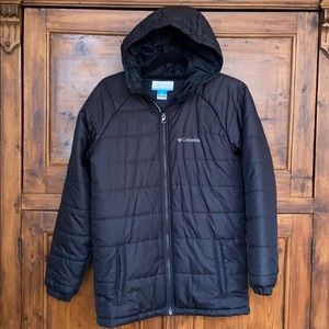 Columbia Hooded Black Puffer Winter Ski Jacket Lg